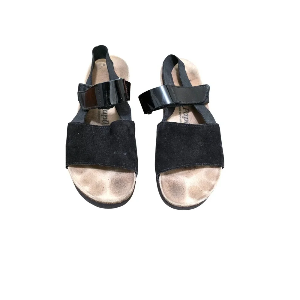 Papillio by Birkenstock Black Suede & Patent Leather Strap Wedge Sandals Size 37